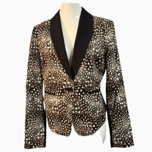 BCBGMaxAzria Bowie Black Lapel Camel/Brown and White Patterned Blazer